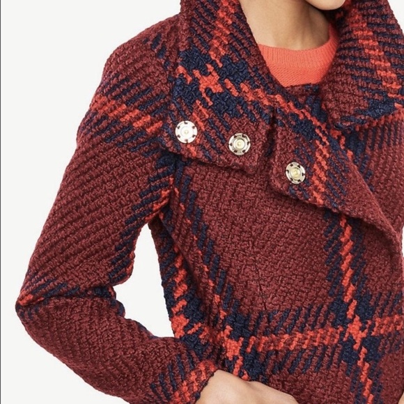 Ann Taylor Maroon, Plaid, Turtle Neck, Wool, Lined, Long, Winter Peacoat- small - Picture 10 of 11